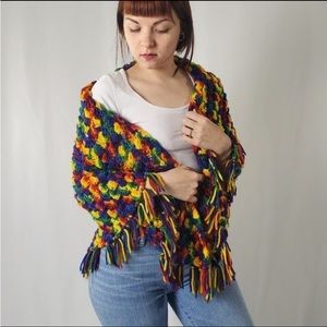 Rainbow Chunky Knit Sweater / Poncho / Cover up / Wrap / Ruana / Shawl One Size